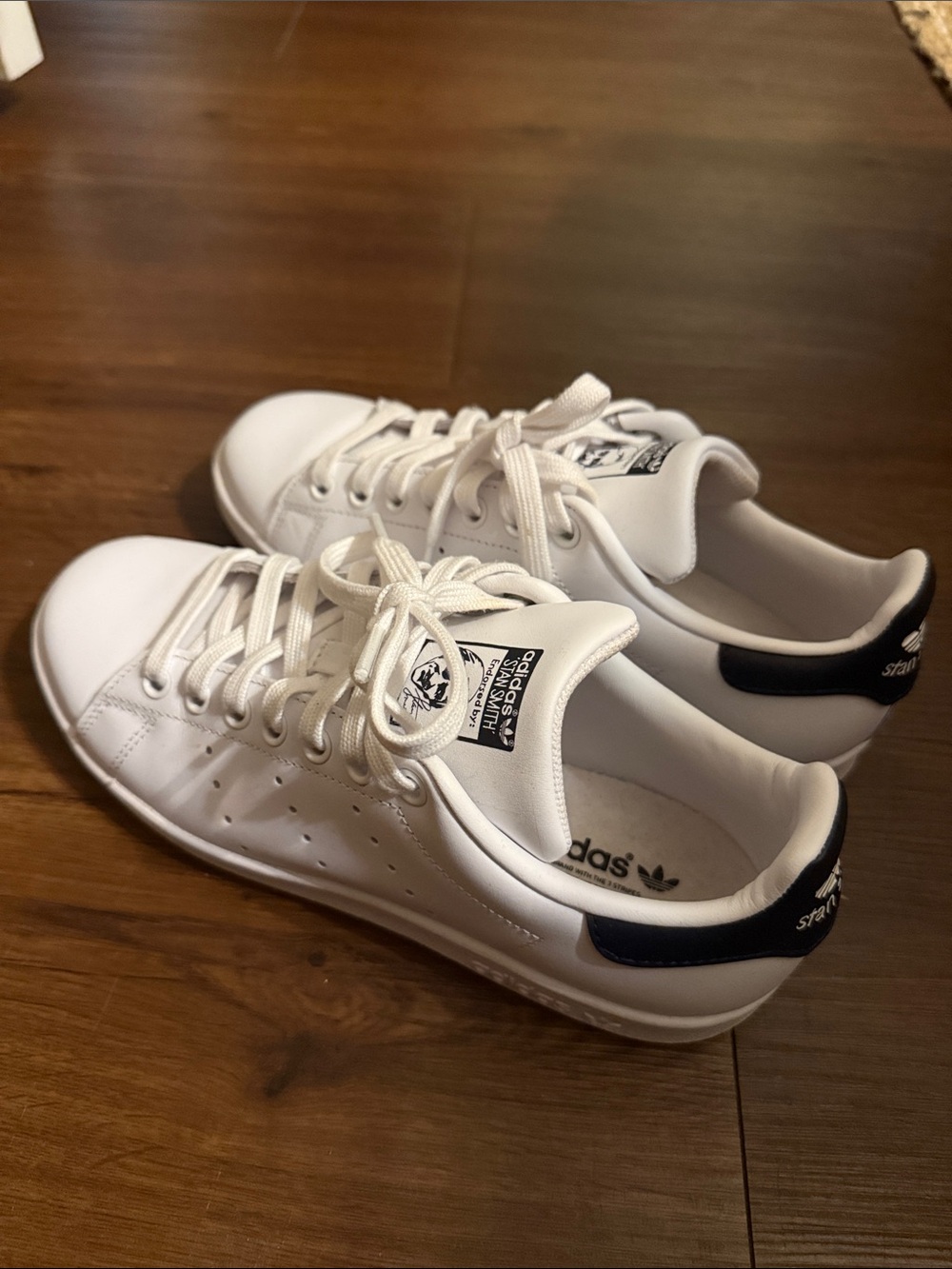 adidas White Leather Sneakers with Navy Heel Tab